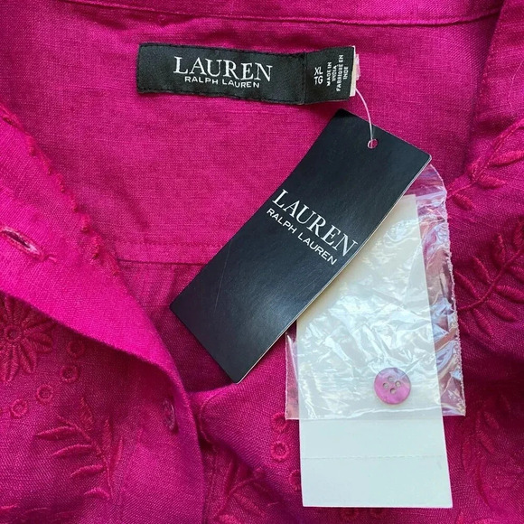 NWT Lauren Ralph Lauren Women's XL Long Sleeve Linen Embroidered Tunic Fuchsia - Picture 15 of 16